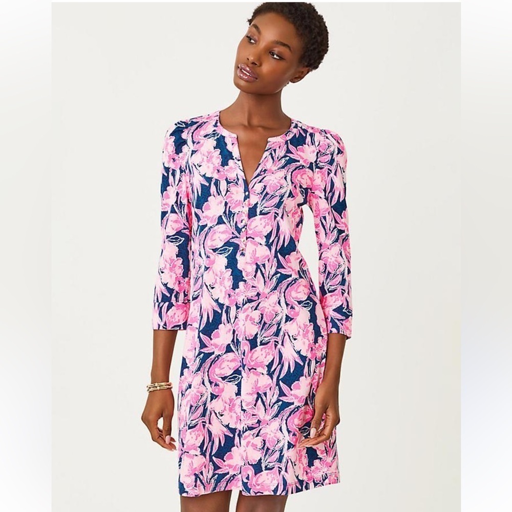 Lilly Pulitzer Marlie dress in Inky Navy Flamingo size large NWT